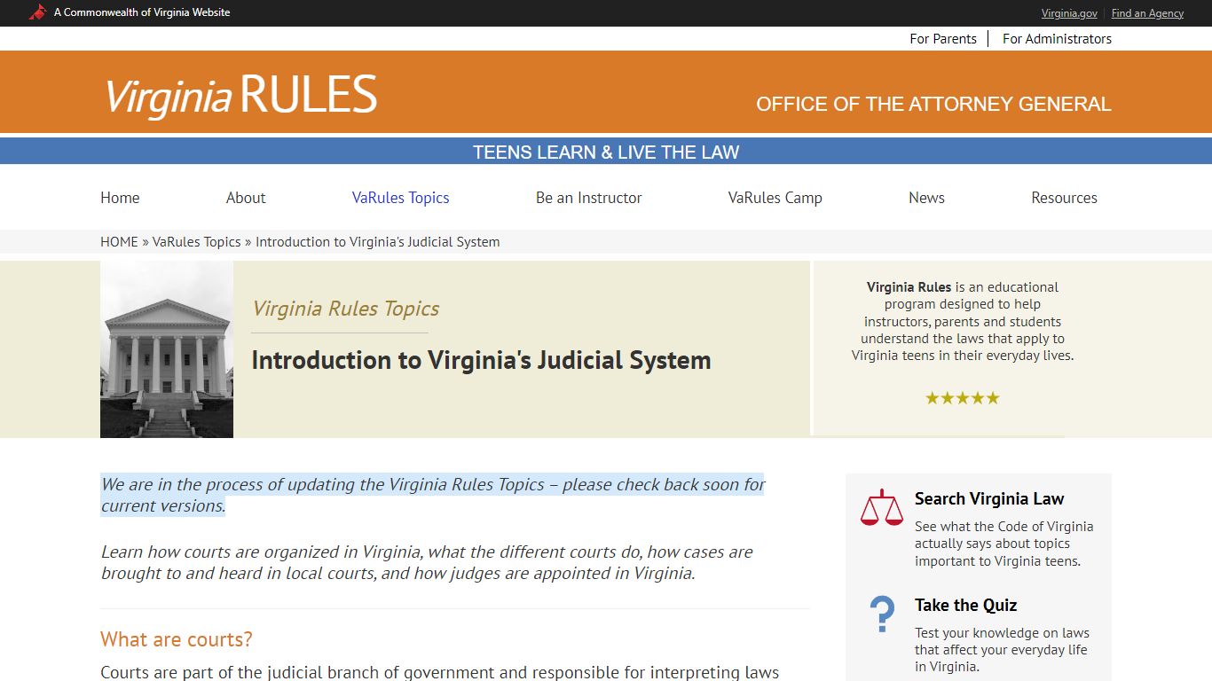 Introduction to Virginia’s Judicial System – Virginia Rules