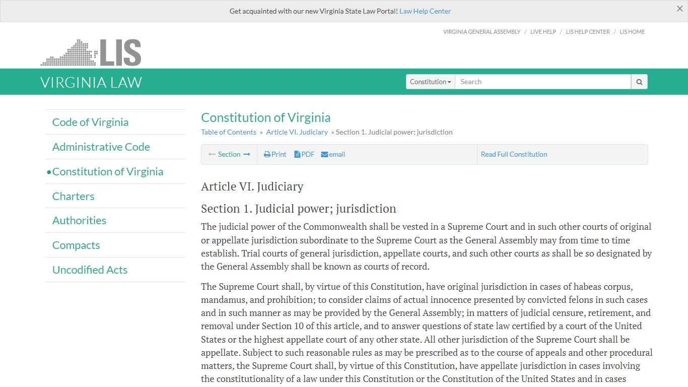 Constitution of Virginia - Article VI. Judiciary
